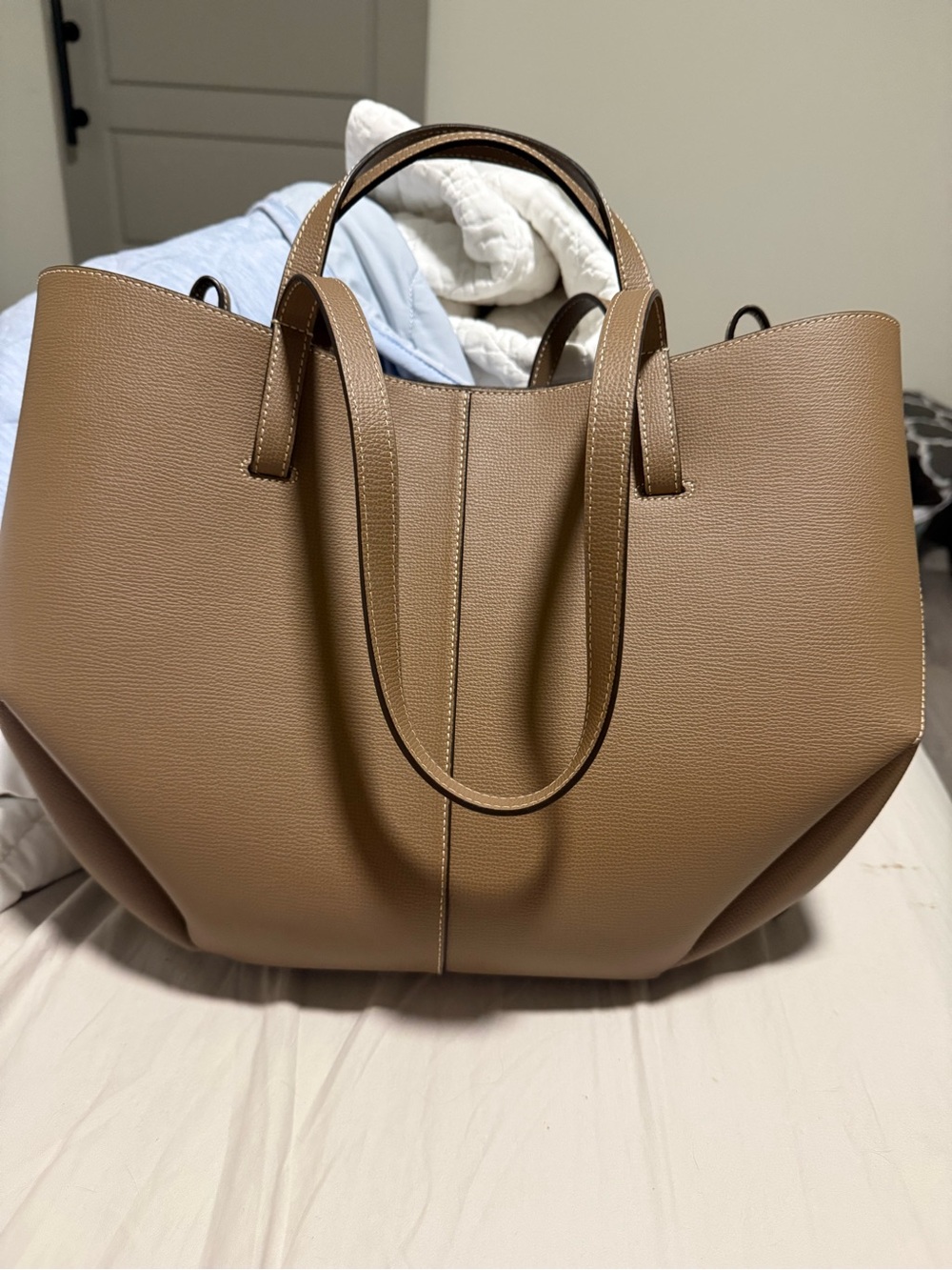 Polène Cyme Tote – Taupe/Beige Leather | Includes Dust Bag